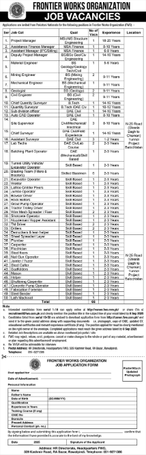 FWO Jobs August 2025 Online Application Form Frontier Works Organization Latest